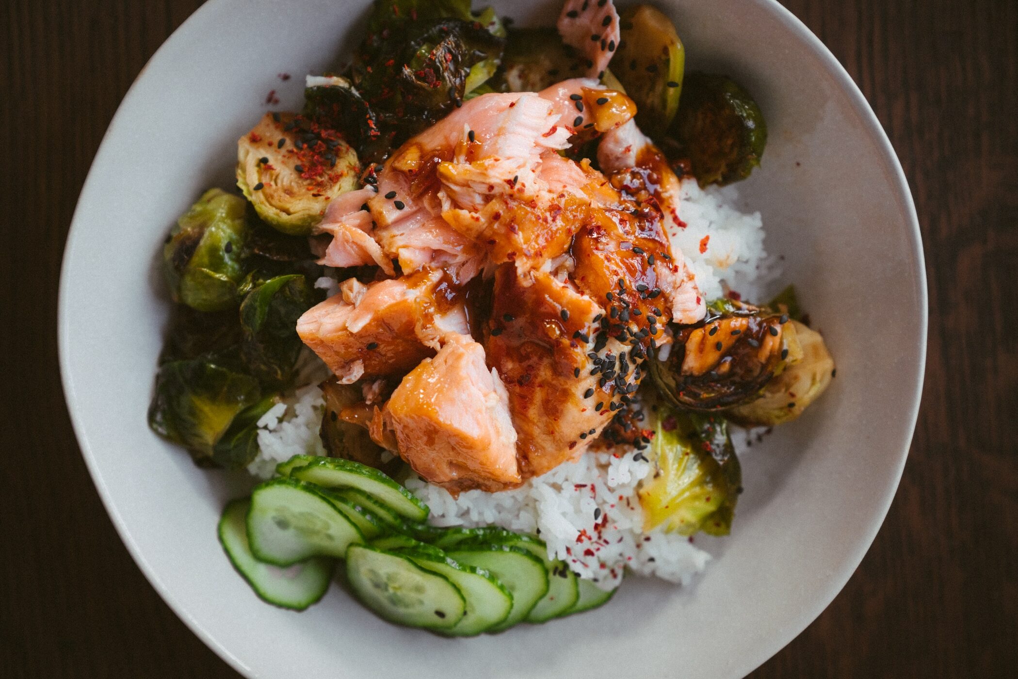 Teriyaki Salmon Bowls with Brussels Sprouts