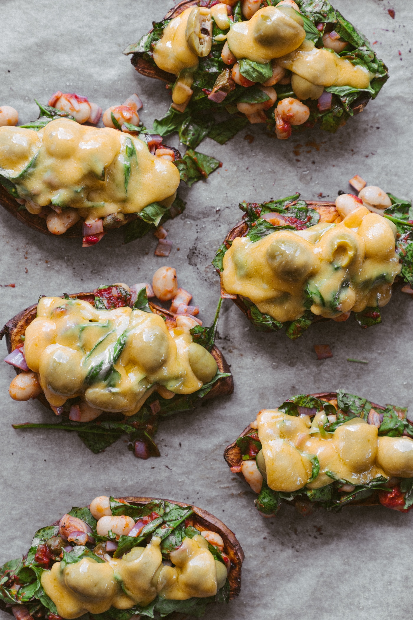 Cheesy Baked Sweet Potatoes With Beans And Spinach