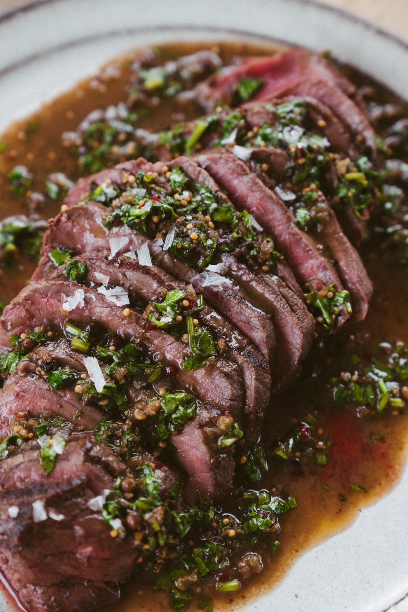 Topside Beef Steak with White Wine, Peppercorn And Coriander Sauce