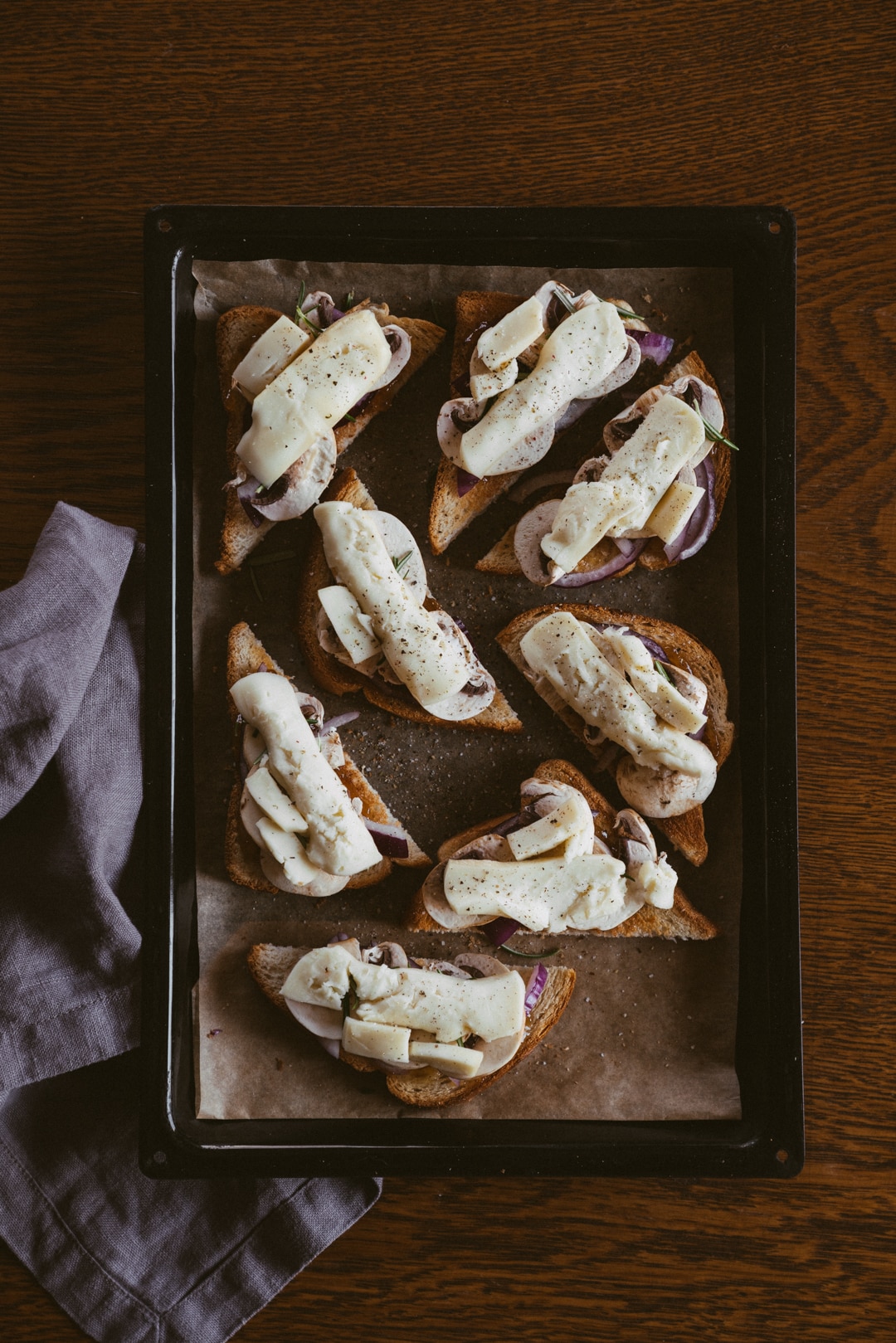 Hot Sweet And Savoury Crostini With Cheese And Mushrooms