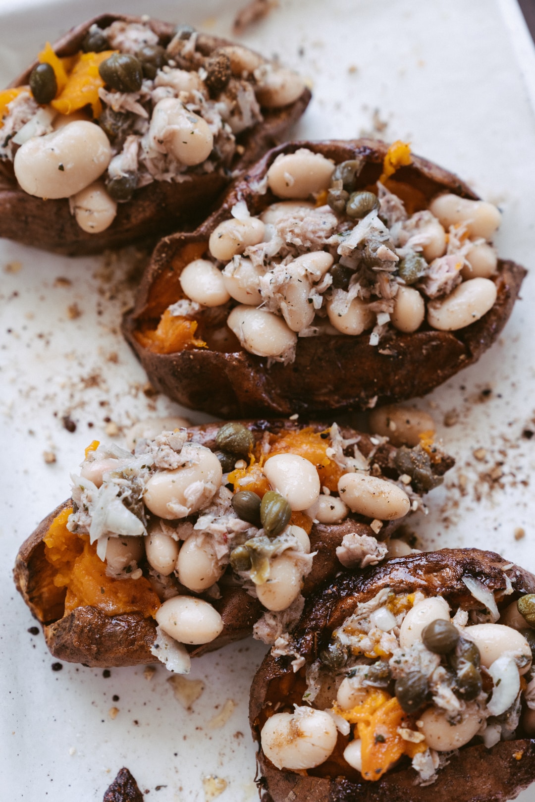 Tuna And Butter Bean Stuffed Sweet Potatoes