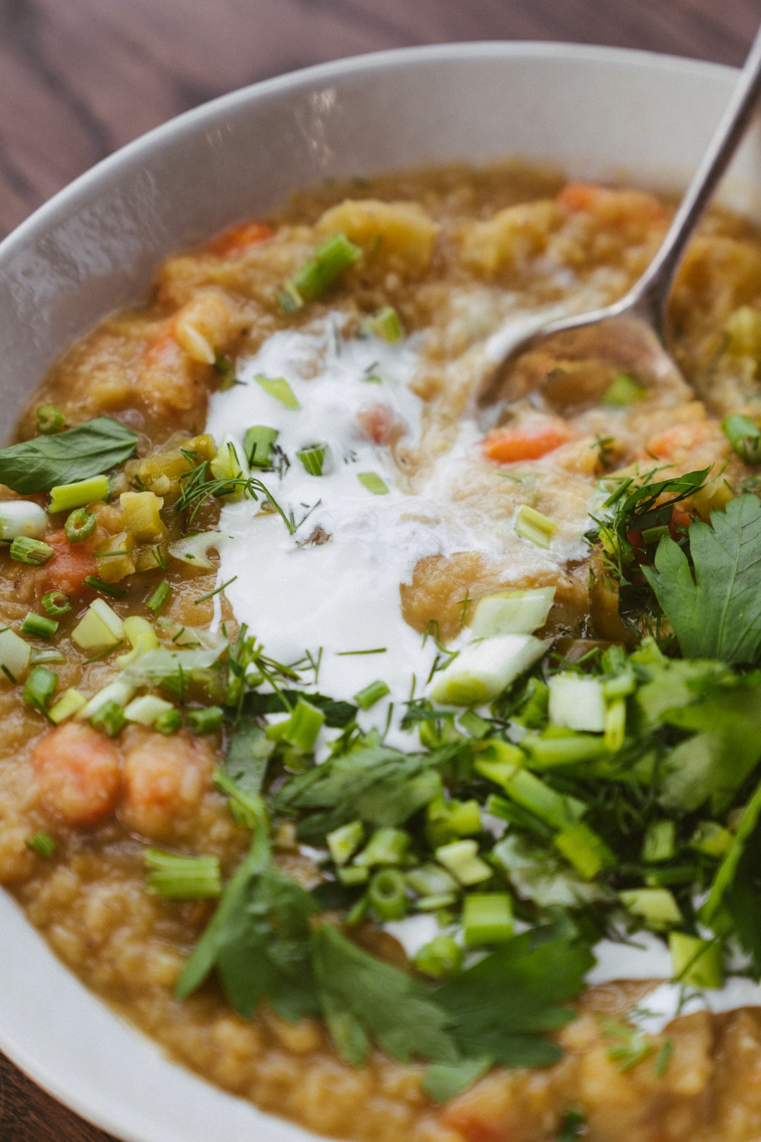 Warming Red Lentil, Potato And Carrot Stew With Fresh Herbs