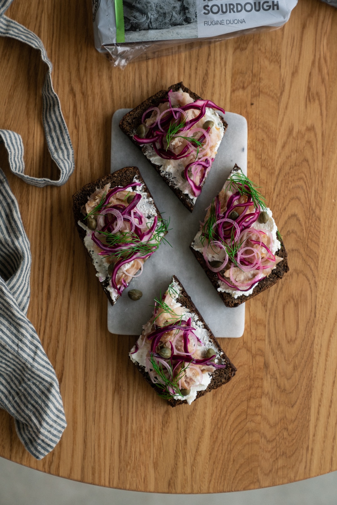 Smørrebrød With Goat Cheese Cream And Hot Smoked Fish