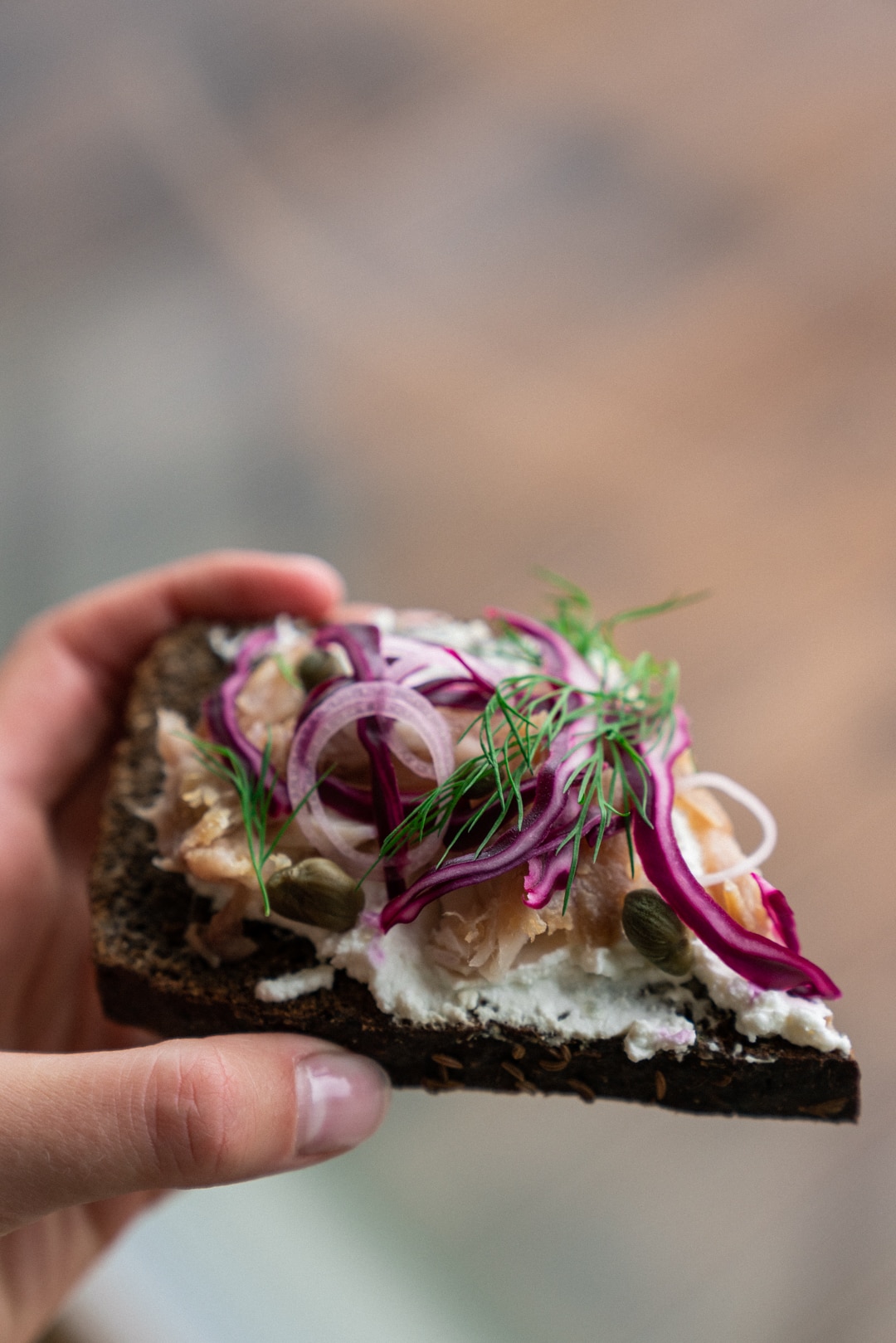 Smørrebrød With Goat Cheese Cream And Hot Smoked Fish