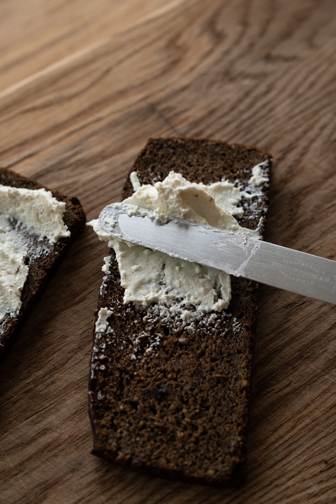 Smørrebrød With Goat Cheese Cream And Hot Smoked Fish