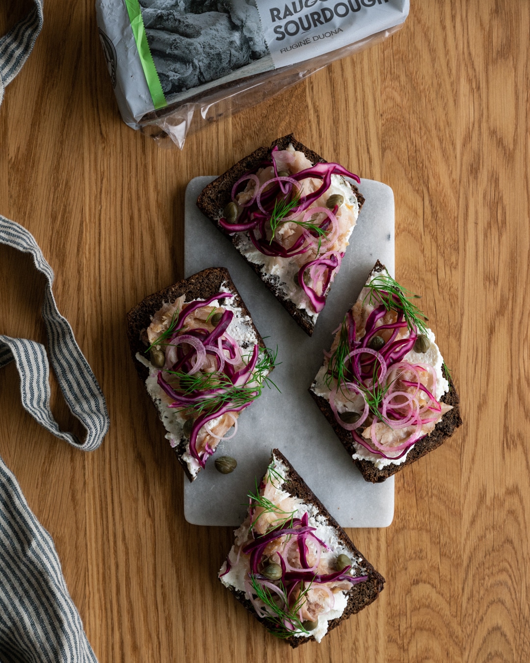 Smørrebrød With Goat Cheese Cream And Hot Smoked Fish