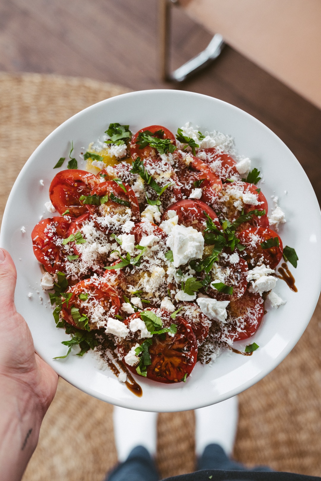 Kreminės pomidorų, parmezano ir fetos salotos