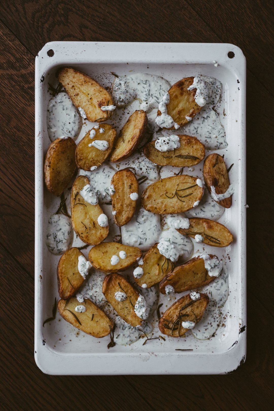 Oven Roasted Potatoes With Creamy Garlic Sauce