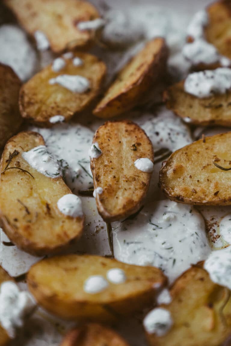 Oven Roasted Potatoes With Creamy Garlic Sauce Kitchen Julie