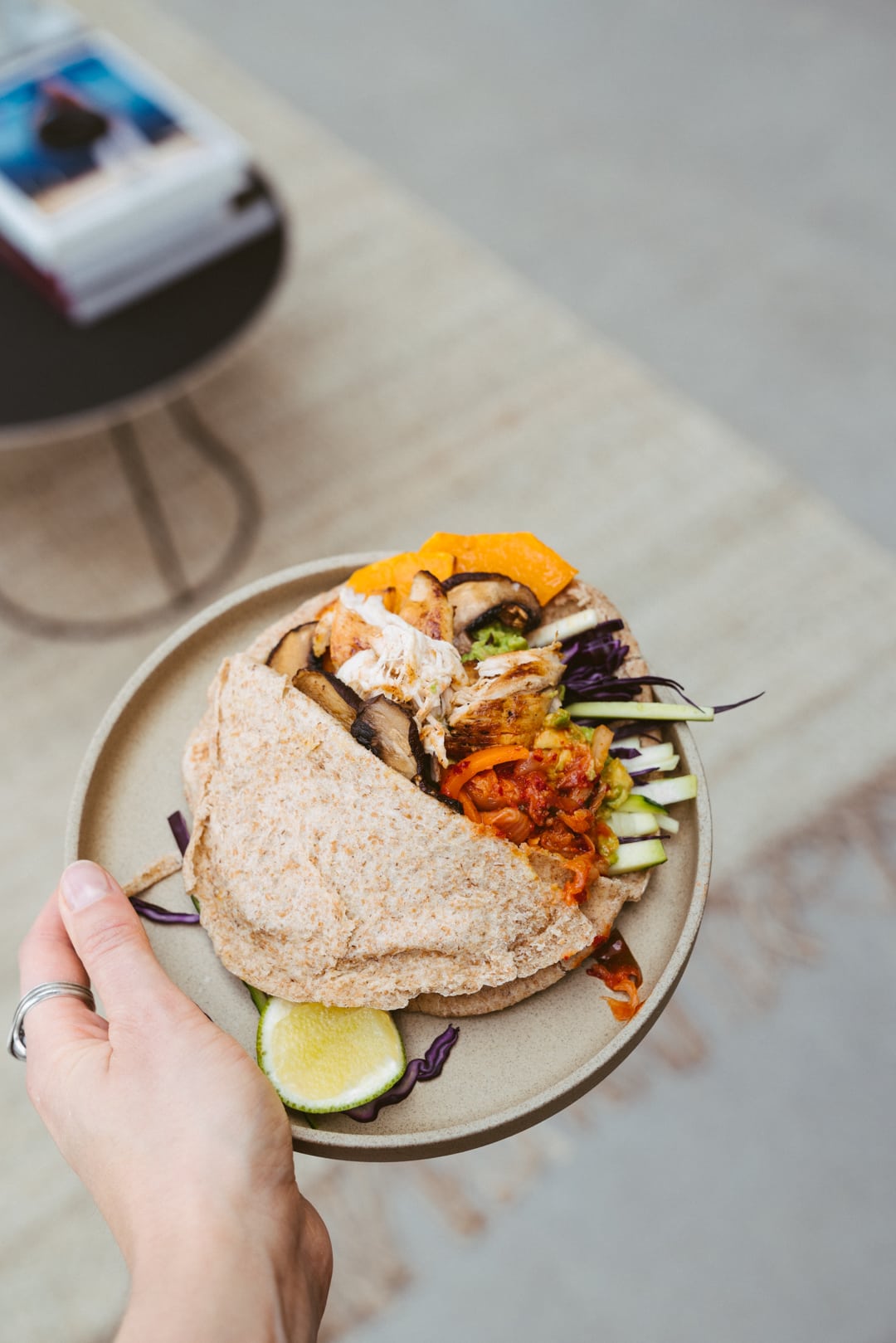 Chicken And Veggie Pita Sandwich With Kimchi