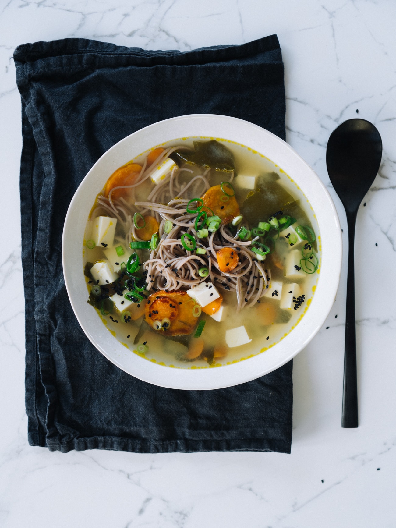 15 Minute Miso with Buckwheat Noodles and Sweet Potatoes