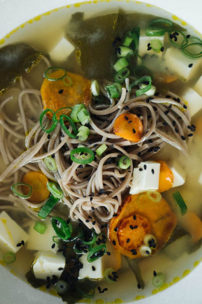 15 Minute Miso with Buckwheat Noodles and Sweet Potatoes