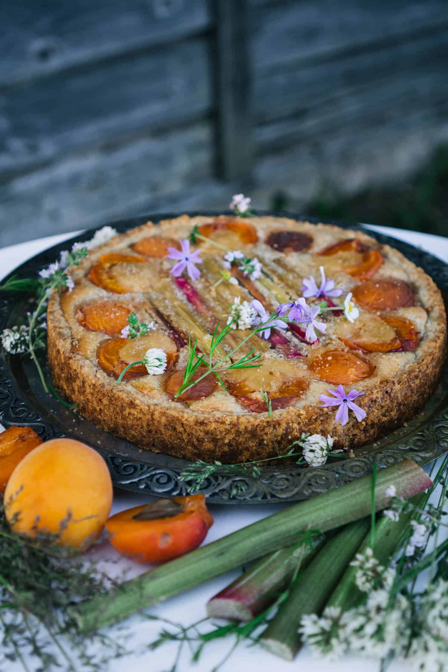 Almond Tart With Rhubarb And Apricots