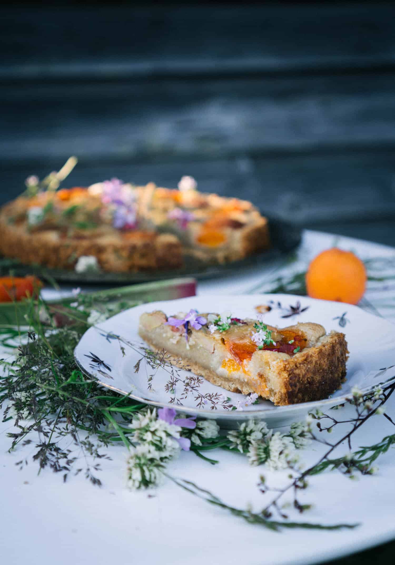 Almond Tart With Rhubarb And Apricots