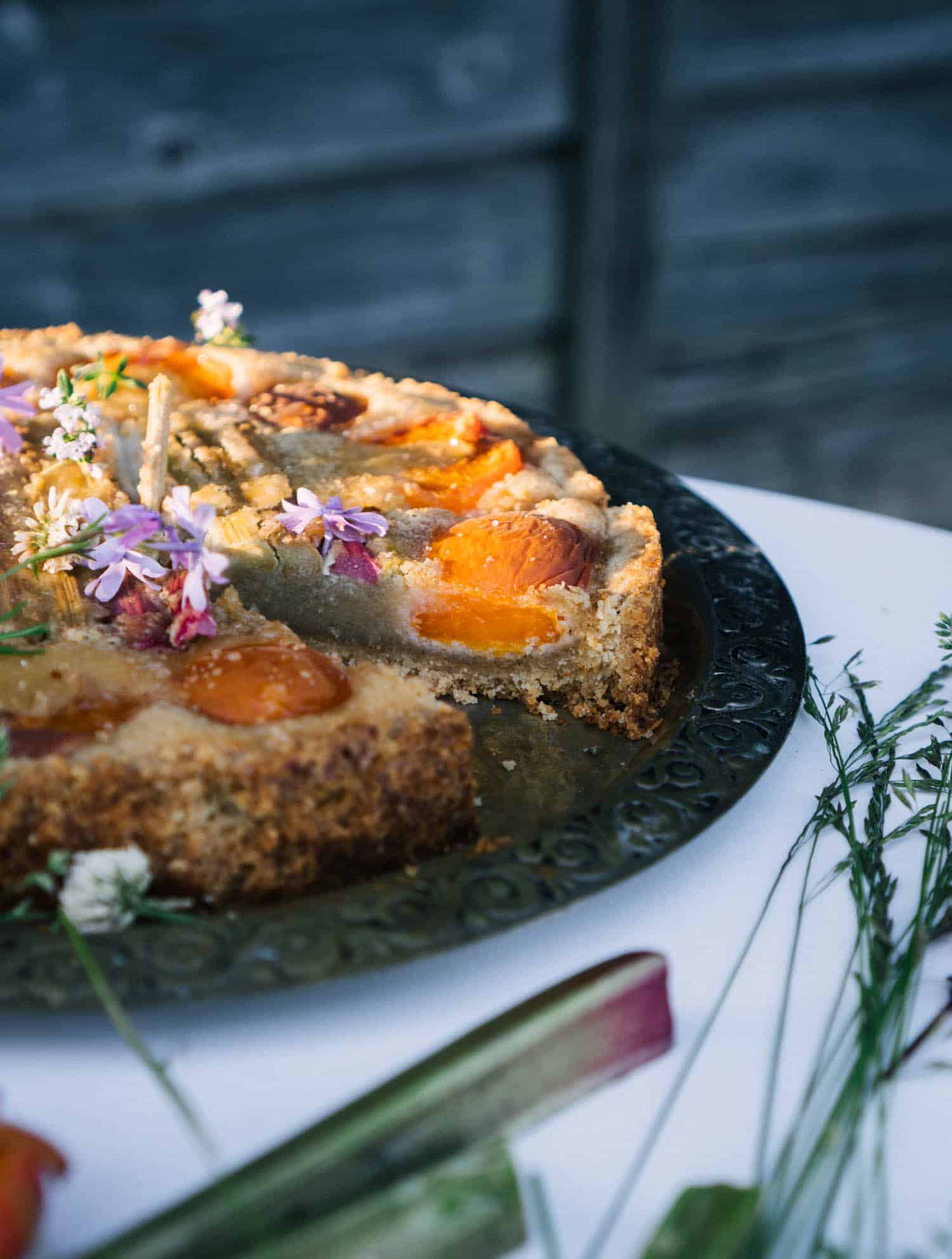 Almond Tart With Rhubarb And Apricots