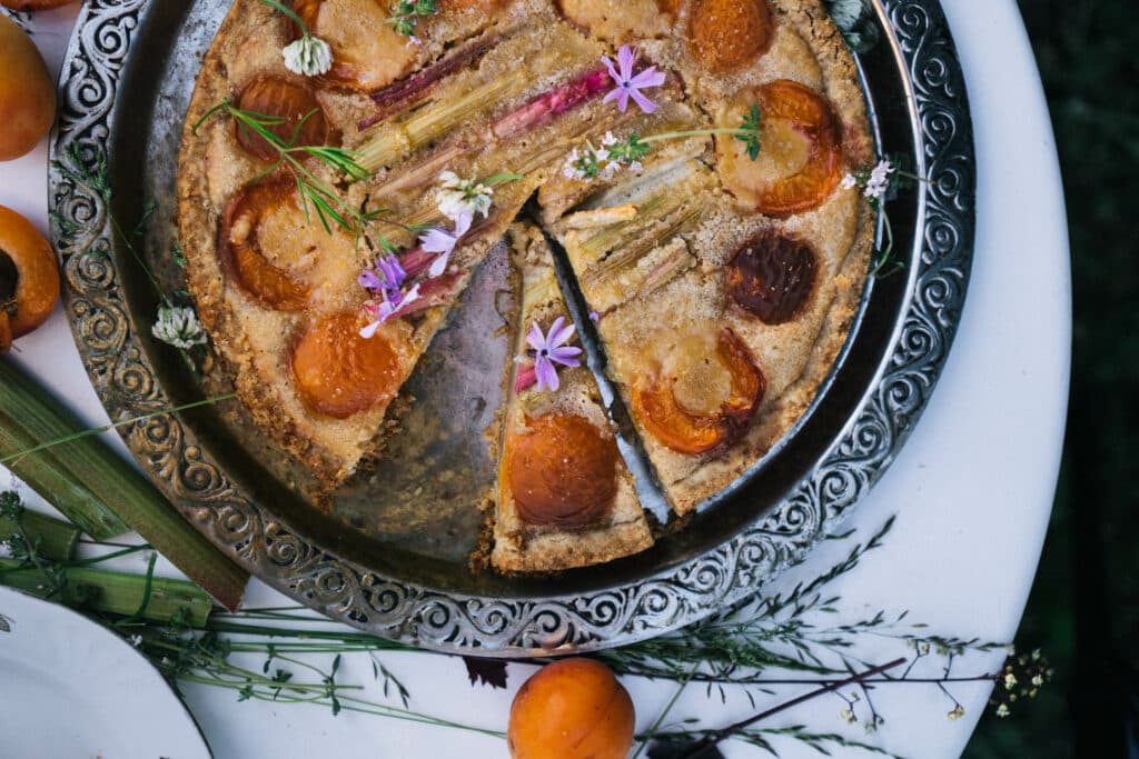Almond Tart With Rhubarb And Apricots