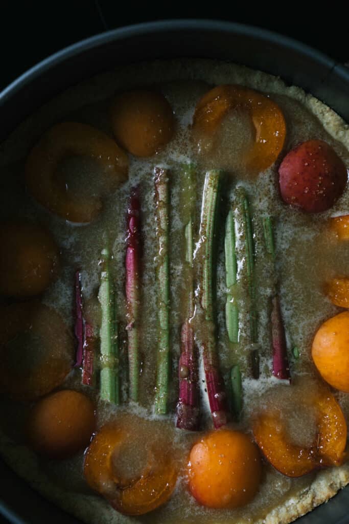 Almond Tart With Rhubarb And Apricots