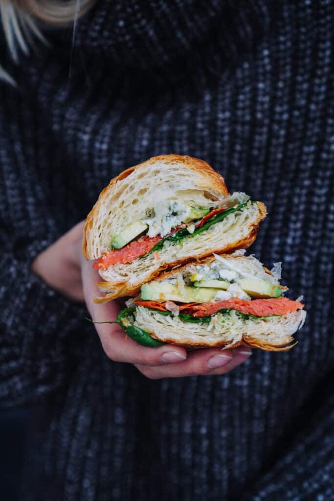 Smoked Salmon, Avocado & Blue Cheese Croissant Sandwich