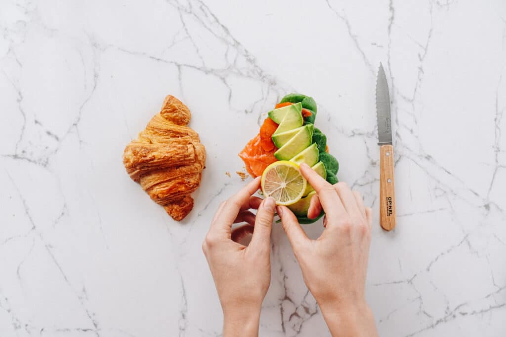 Smoked Salmon, Avocado & Blue Cheese Croissant Sandwich