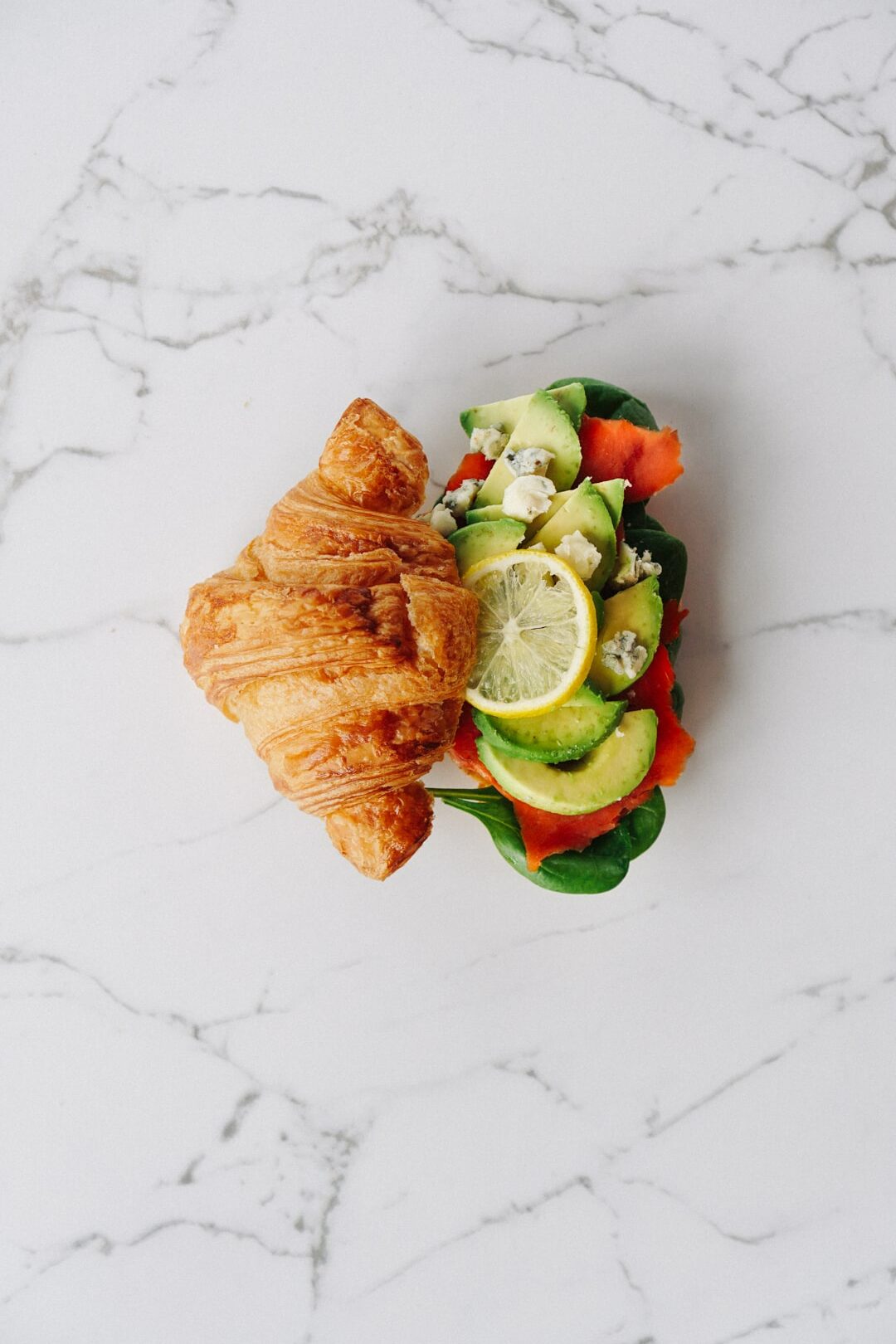 Smoked Salmon, Avocado And Blue Cheese Croissant Sandwich