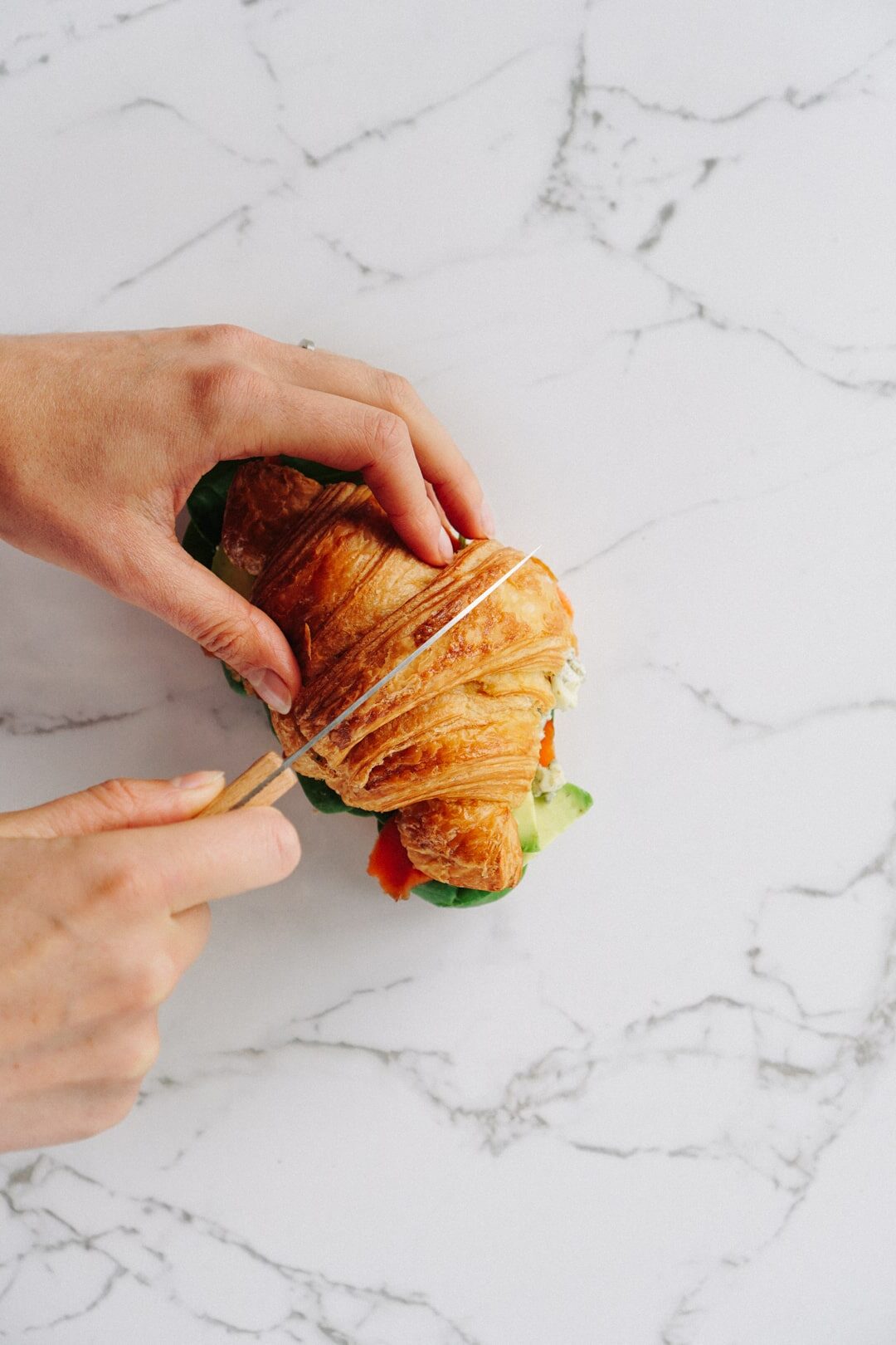 Smoked Salmon, Avocado And Blue Cheese Croissant Sandwich