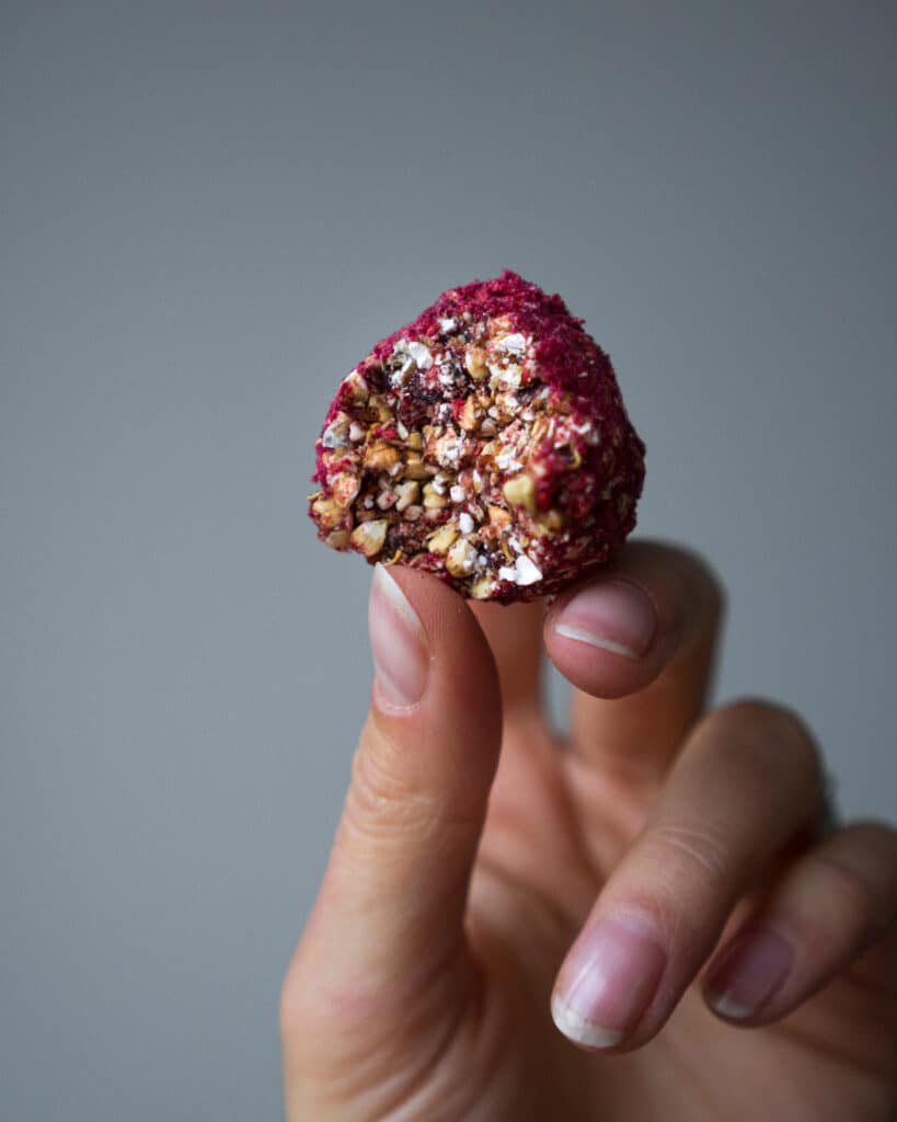 Sprouted Buckwheat, Date And Raspberry Energy Balls