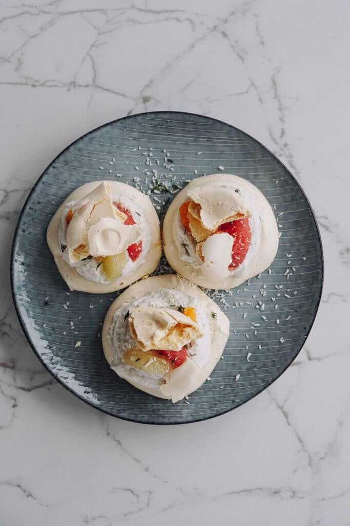 Vegan Citrus Pavlova with Coconut Cream And Thyme