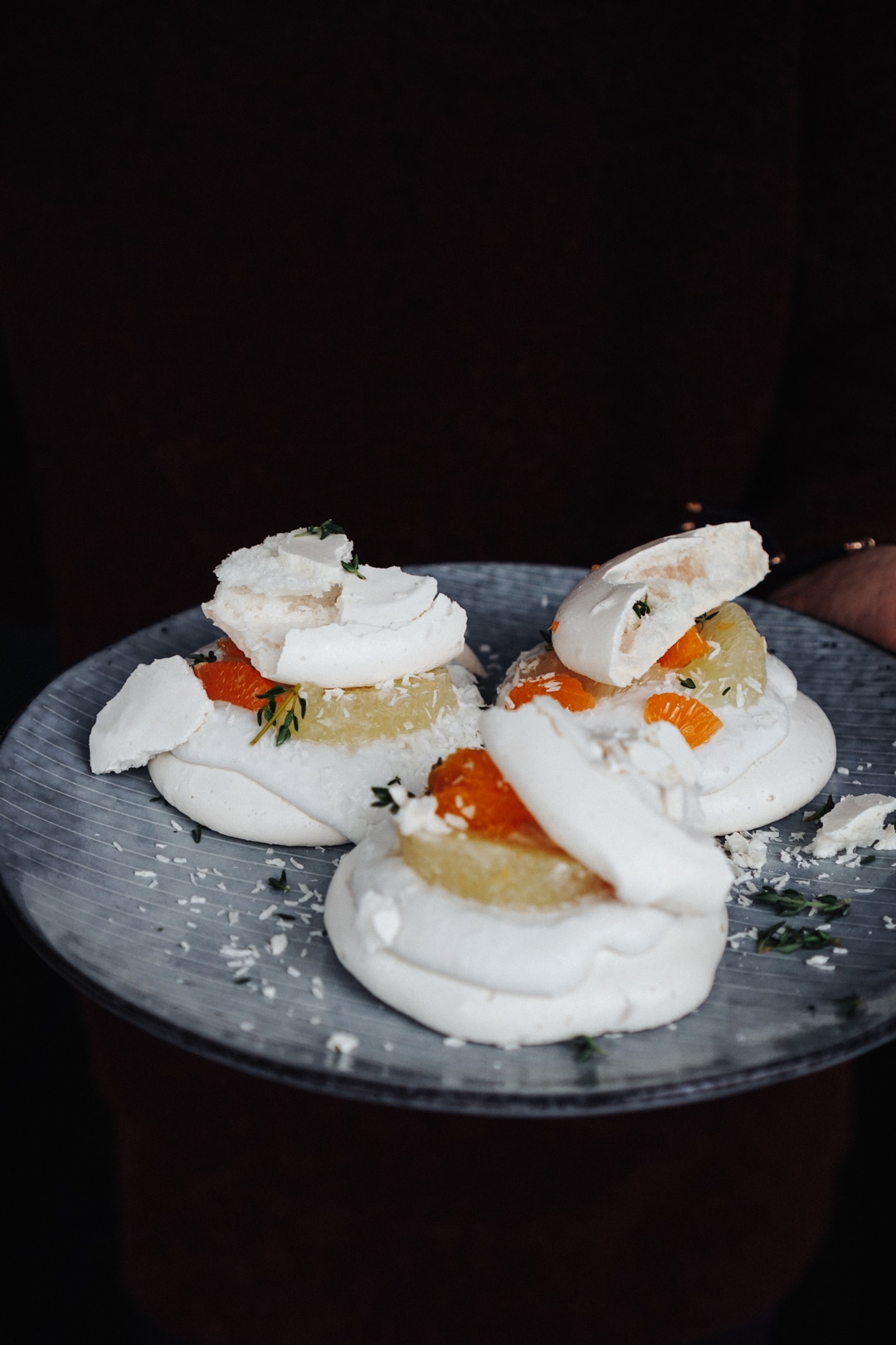 Vegan Citrus Pavlova with Coconut Cream And Thyme