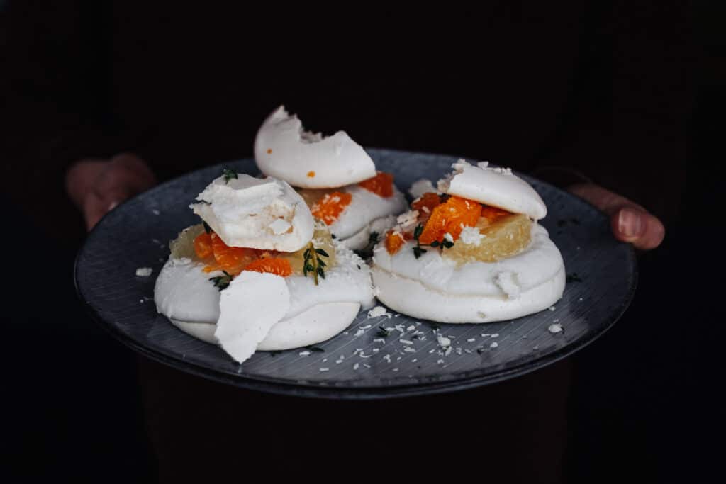 Vegan Citrus Pavlova with Coconut Cream & Thyme