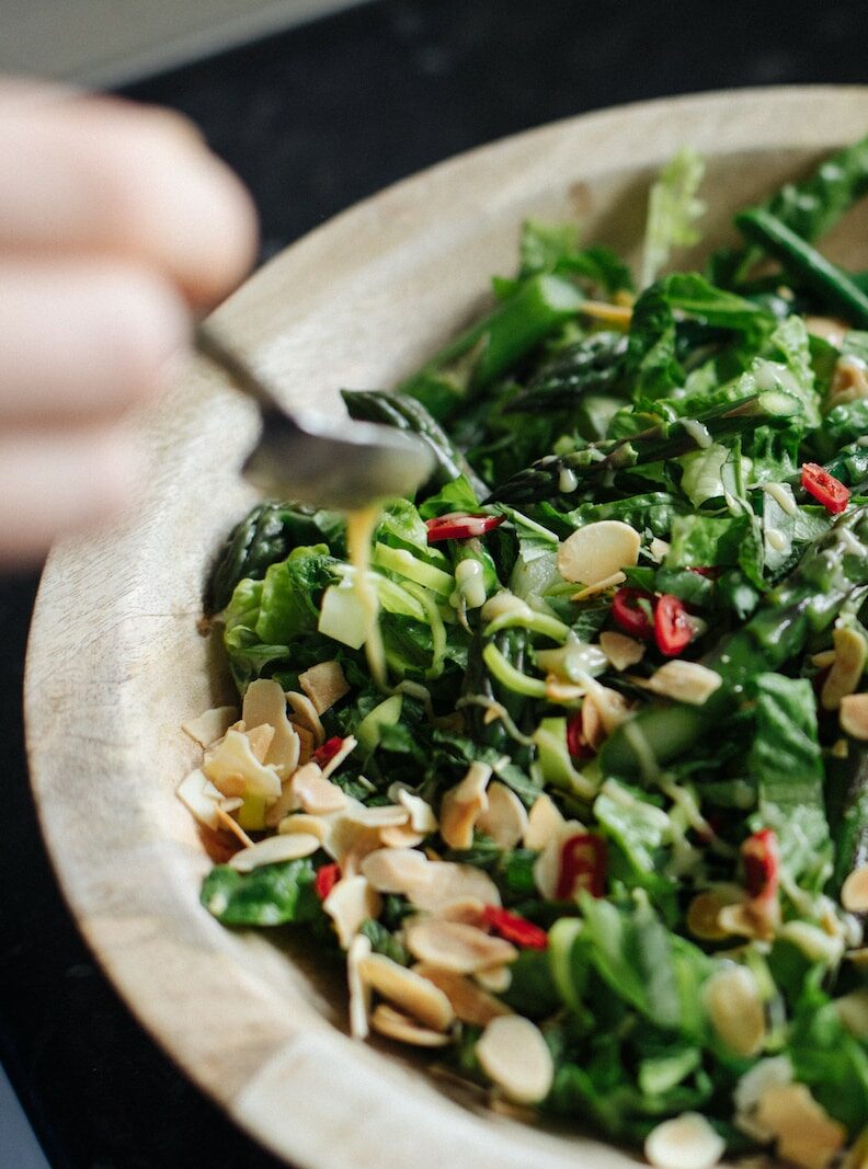 Asparagus And Romaine With Lemon Tahini