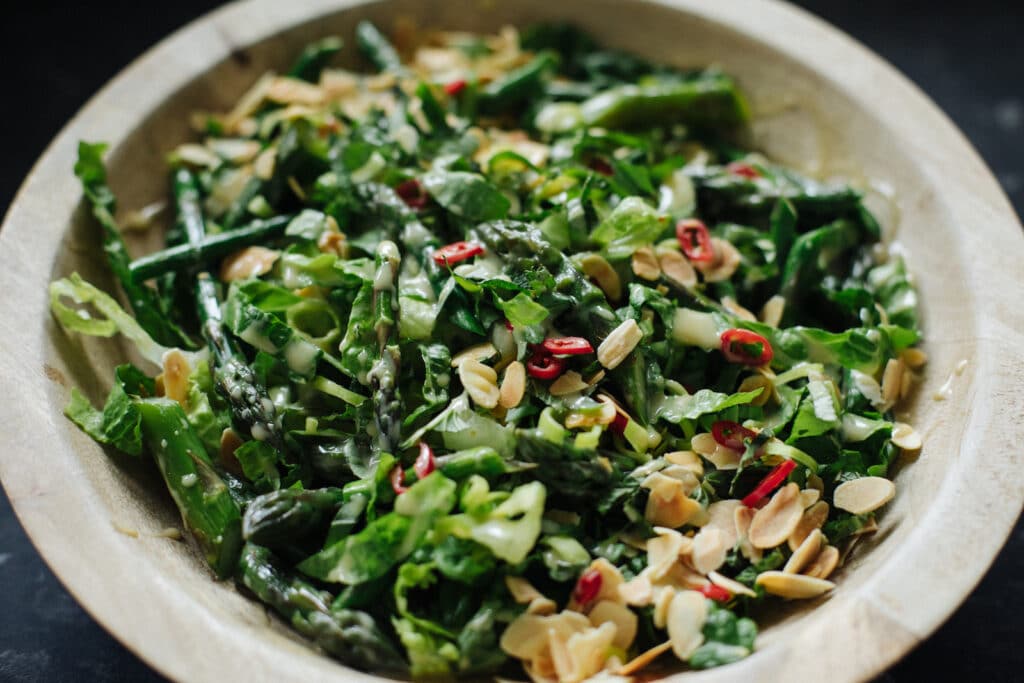 Asparagus And Romaine With Lemon Tahini