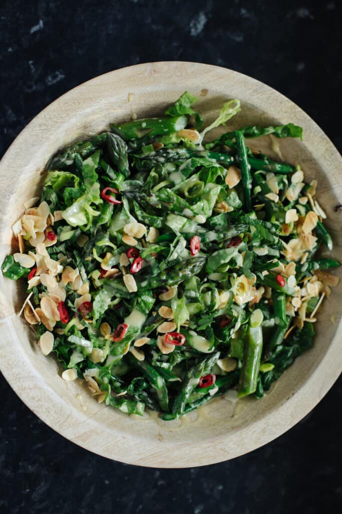 Asparagus And Romaine With Lemon Tahini