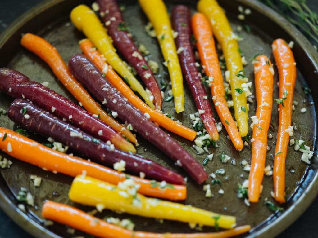 Rainbow Carrots With Sriracha Yoghurt