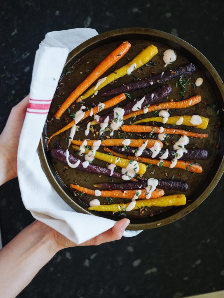 Rainbow Carrots With Sriracha Yoghurt