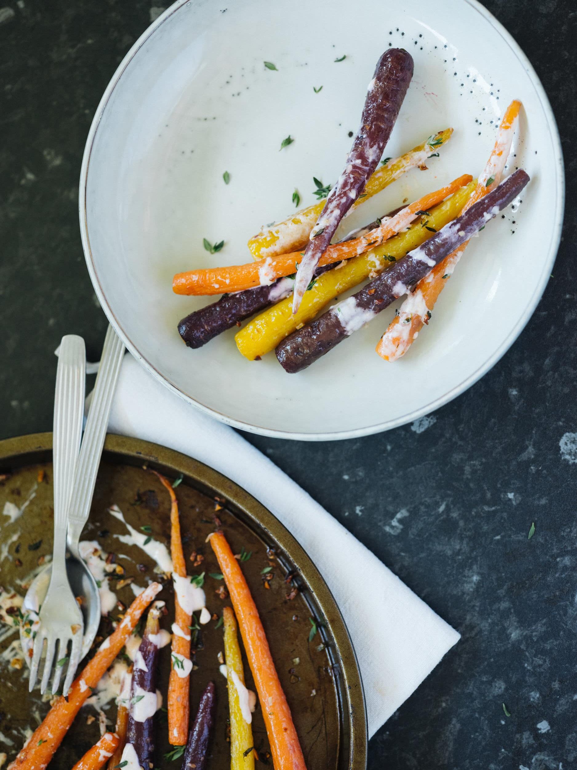 Rainbow Carrots With Sriracha Yoghurt